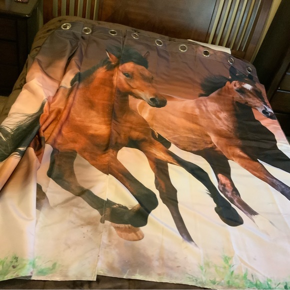 Like New curtains 2 panels horses print 65x39 Grommet - Picture 1 of 4